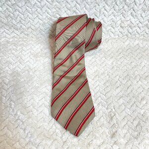 Vintage Christian Dior All Silk Tie Tan Red Stripes Classic Preppy Academia